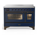 ILVE Majestic III 48-Inch Induction Range with 6 Induction Elements and Triple Glass Door Electric Oven in Mightnight Blue with Burnished Trim (UMIB48NR3MBB)