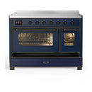 ILVE Majestic III 48-Inch Induction Range with 6 Induction Elements and Triple Glass Door Electric Oven in Mightnight Blue with Burnished Trim (UMIB48NR3MBB)