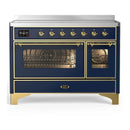 ILVE Majestic III 48-Inch Induction Range with 6 Induction Elements and Triple Glass Door Electric Oven in Mightnight Blue with Brass Trim (UMIB48NR3MBG)