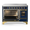 ILVE Majestic III 48-Inch Induction Range with 6 Induction Elements and Triple Glass Door Electric Oven in Mightnight Blue with Brass Trim (UMIB48NR3MBG)