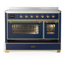ILVE Majestic III 48-Inch Induction Range with 6 Induction Elements and Triple Glass Door Electric Oven in Mightnight Blue with Brass Trim (UMIB48NR3MBG)