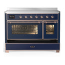 ILVE Majestic III 48-Inch Induction Range with 6 Induction Elements and Triple Glass Door Electric Oven in Mightnight Blue with Copper Trim (UMIB48NR3MBP)