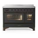 ILVE Majestic III 48-Inch Induction Range with 6 Induction Elements and Triple Glass Door Electric Oven in Matte Graphite with Burnished Trim (UMIB48NR3MGB)
