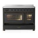 ILVE Majestic III 48-Inch Induction Range with 6 Induction Elements and Triple Glass Door Electric Oven in Matte Graphite with Burnished Trim (UMIB48NR3MGB)