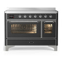 ILVE Majestic III 48-Inch Induction Range with 6 Induction Elements and Triple Glass Door Electric Oven in Matte Graphite with Chrome Trim (UMIB48NR3MGC)