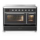 ILVE Majestic III 48-Inch Induction Range with 6 Induction Elements and Triple Glass Door Electric Oven in Matte Graphite with Chrome Trim (UMIB48NR3MGC)