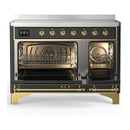 ILVE Majestic III 48-Inch Induction Range with 6 Induction Elements and Triple Glass Door Electric Oven in Matte Graphite with Brass Trim (UMIB48NR3MGG)