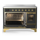 ILVE Majestic III 48-Inch Induction Range with 6 Induction Elements and Triple Glass Door Electric Oven in Matte Graphite with Brass Trim (UMIB48NR3MGG)