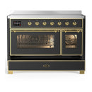 ILVE Majestic III 48-Inch Induction Range with 6 Induction Elements and Triple Glass Door Electric Oven in Matte Graphite with Brass Trim (UMIB48NR3MGG)