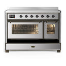 ILVE Majestic III 48-Inch Induction Range with 6 Induction Elements and Triple Glass Door Electric Oven in Stainless Steel with Burnished Trim (UMIB48NR3SSB)