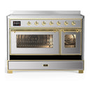 ILVE Majestic III 48-Inch Induction Range with 6 Induction Elements and Triple Glass Door Electric Oven in Stainless Steel with Brass Trim (UMIB48NR3SSG)