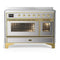 ILVE Majestic III 48-Inch Induction Range with 6 Induction Elements and Triple Glass Door Electric Oven in Stainless Steel with Brass Trim (UMIB48NR3SSG)