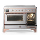 ILVE Majestic III 48-Inch Induction Range with 6 Induction Elements and Triple Glass Door Electric Oven in Stainless Steel with Copper Trim (UMIB48NR3SSP)