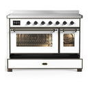ILVE Majestic III 48-Inch Induction Range with 6 Induction Elements and Triple Glass Door Electric Oven in White with Burnished Trim (UMIB48NR3WHB)