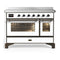 ILVE Majestic III 48-Inch Induction Range with 6 Induction Elements and Triple Glass Door Electric Oven in White with Burnished Trim (UMIB48NR3WHB)