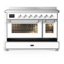 ILVE Majestic III 48-Inch Induction Range with 6 Induction Elements and Triple Glass Door Electric Oven in White with Chrome Trim (UMIB48NR3WHC)