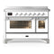 ILVE Majestic III 48-Inch Induction Range with 6 Induction Elements and Triple Glass Door Electric Oven in White with Chrome Trim (UMIB48NR3WHC)