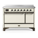 ILVE Majestic III 48-Inch Induction Range with 6 Induction Elements and Solid Door Electric Oven in Antique White with Burnished Trim (UMIB48QNR3AWB)