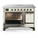 ILVE Majestic III 48-Inch Induction Range with 6 Induction Elements and Solid Door Electric Oven in Antique White with Burnished Trim (UMIB48QNR3AWB)
