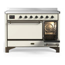 ILVE Majestic III 48-Inch Induction Range with 6 Induction Elements and Solid Door Electric Oven in Antique White with Burnished Trim (UMIB48QNR3AWB)