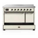 ILVE Majestic III 48-Inch Induction Range with 6 Induction Elements and Solid Door Electric Oven in Antique White with Burnished Trim (UMIB48QNR3AWB)