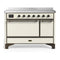 ILVE Majestic III 48-Inch Induction Range with 6 Induction Elements and Solid Door Electric Oven in Antique White with Burnished Trim (UMIB48QNR3AWB)