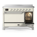 ILVE Majestic III 48-Inch Induction Range with 6 Induction Elements and Solid Door Electric Oven in Antique White with Chrome Trim (UMIB48QNR3AWC)