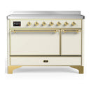 ILVE Majestic III 48-Inch Induction Range with 6 Induction Elements and Solid Door Electric Oven in Antique White with Brass Trim (UMIB48QNR3AWG)