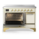 ILVE Majestic III 48-Inch Induction Range with 6 Induction Elements and Solid Door Electric Oven in Antique White with Brass Trim (UMIB48QNR3AWG)