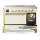 ILVE Majestic III 48-Inch Induction Range with 6 Induction Elements and Solid Door Electric Oven in Antique White with Brass Trim (UMIB48QNR3AWG)