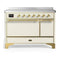 ILVE Majestic III 48-Inch Induction Range with 6 Induction Elements and Solid Door Electric Oven in Antique White with Brass Trim (UMIB48QNR3AWG)