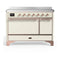 ILVE Majestic III 48-Inch Induction Range with 6 Induction Elements and Solid Door Electric Oven in Antique White with Copper Trim (UMIB48QNR3AWP)