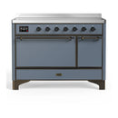 ILVE Majestic III 48-Inch Induction Range with 6 Induction Elements and Solid Door Electric Oven in Blue Grey with Burnished Trim (UMIB48QNR3BGB)
