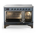 ILVE Majestic III 48-Inch Induction Range with 6 Induction Elements and Solid Door Electric Oven in Blue Grey with Burnished Trim (UMIB48QNR3BGB)