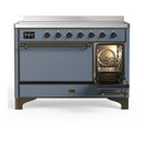 ILVE Majestic III 48-Inch Induction Range with 6 Induction Elements and Solid Door Electric Oven in Blue Grey with Burnished Trim (UMIB48QNR3BGB)
