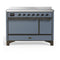 ILVE Majestic III 48-Inch Induction Range with 6 Induction Elements and Solid Door Electric Oven in Blue Grey with Burnished Trim (UMIB48QNR3BGB)