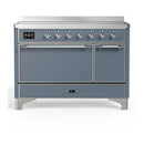 ILVE Majestic III 48-Inch Induction Range with 6 Induction Elements and Solid Door Electric Oven in Blue Grey with Chrome Trim (UMIB48QNR3BGC)