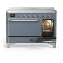 ILVE Majestic III 48-Inch Induction Range with 6 Induction Elements and Solid Door Electric Oven in Blue Grey with Chrome Trim (UMIB48QNR3BGC)