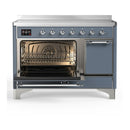 ILVE Majestic III 48-Inch Induction Range with 6 Induction Elements and Solid Door Electric Oven in Blue Grey with Chrome Trim (UMIB48QNR3BGC)