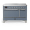 ILVE Majestic III 48-Inch Induction Range with 6 Induction Elements and Solid Door Electric Oven in Blue Grey with Chrome Trim (UMIB48QNR3BGC)