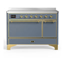 ILVE Majestic III 48-Inch Induction Range with 6 Induction Elements and Solid Door Electric Oven in Blue Grey with Brass Trim (UMIB48QNR3BGG)
