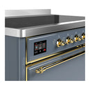 ILVE Majestic III 48-Inch Induction Range with 6 Induction Elements and Solid Door Electric Oven in Blue Grey with Brass Trim (UMIB48QNR3BGG)