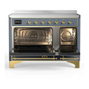 ILVE Majestic III 48-Inch Induction Range with 6 Induction Elements and Solid Door Electric Oven in Blue Grey with Brass Trim (UMIB48QNR3BGG)