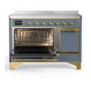 ILVE Majestic III 48-Inch Induction Range with 6 Induction Elements and Solid Door Electric Oven in Blue Grey with Brass Trim (UMIB48QNR3BGG)