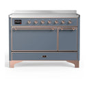 ILVE Majestic III 48-Inch Induction Range with 6 Induction Elements and Solid Door Electric Oven in Blue Grey with Copper Trim (UMIB48QNR3BGP)