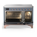 ILVE Majestic III 48-Inch Induction Range with 6 Induction Elements and Solid Door Electric Oven in Blue Grey with Copper Trim (UMIB48QNR3BGP)
