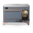 ILVE Majestic III 48-Inch Induction Range with 6 Induction Elements and Solid Door Electric Oven in Blue Grey with Copper Trim (UMIB48QNR3BGP)