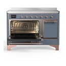 ILVE Majestic III 48-Inch Induction Range with 6 Induction Elements and Solid Door Electric Oven in Blue Grey with Copper Trim (UMIB48QNR3BGP)
