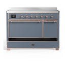 ILVE Majestic III 48-Inch Induction Range with 6 Induction Elements and Solid Door Electric Oven in Blue Grey with Copper Trim (UMIB48QNR3BGP)