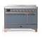 ILVE Majestic III 48-Inch Induction Range with 6 Induction Elements and Solid Door Electric Oven in Blue Grey with Copper Trim (UMIB48QNR3BGP)